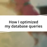 How I optimized my database queries