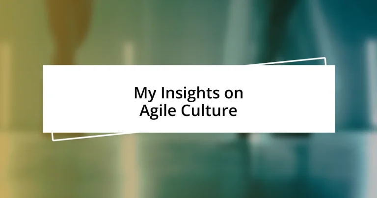 My Insights on Agile Culture