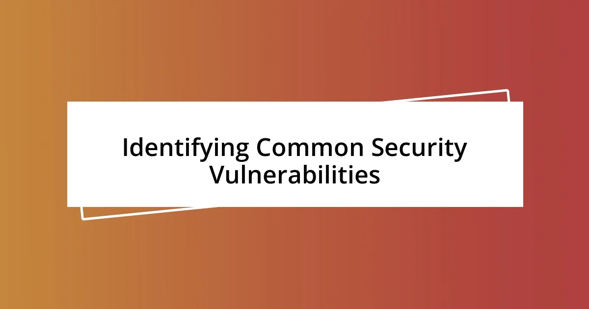 Identifying Common Security Vulnerabilities