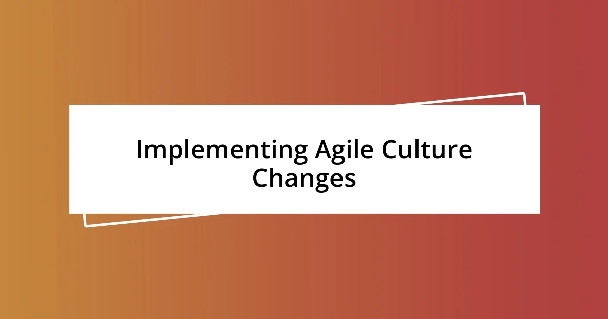 Implementing Agile Culture Changes