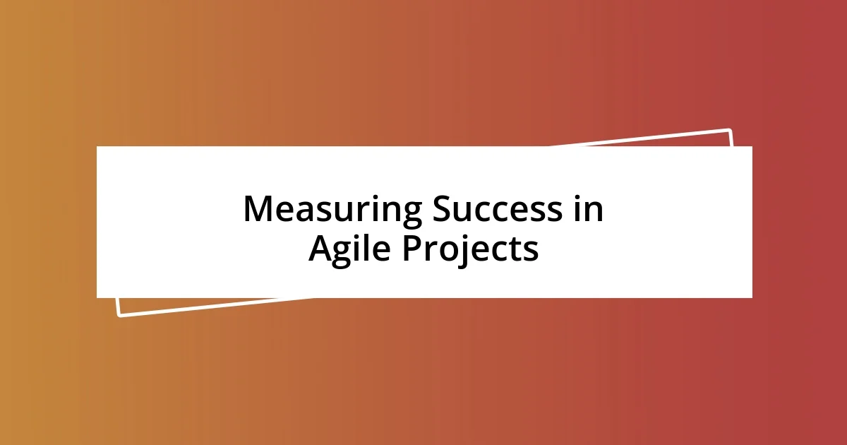 Measuring Success in Agile Projects