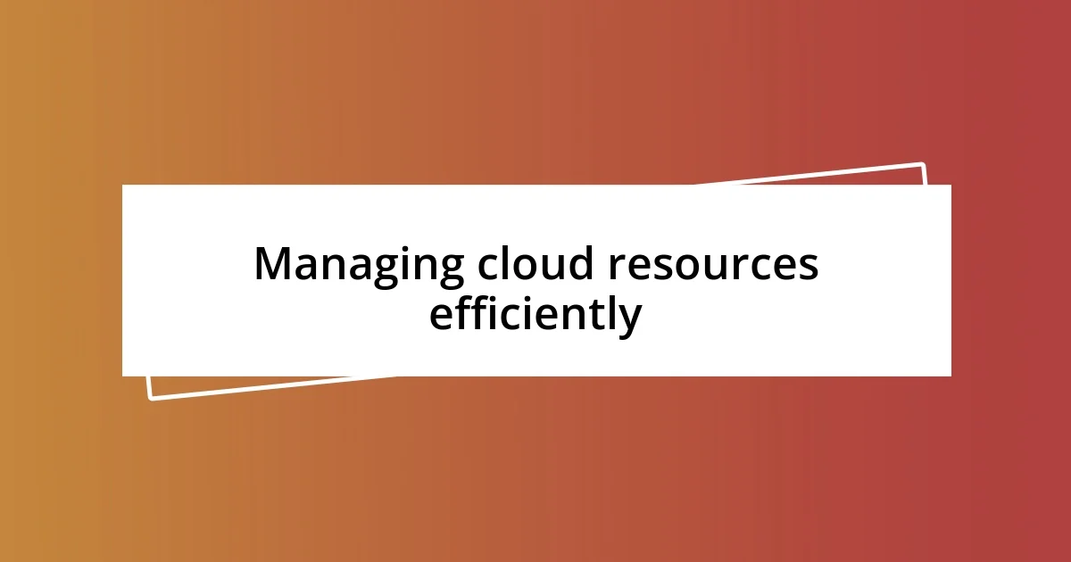 Managing cloud resources efficiently